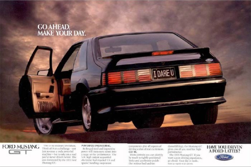 1981 Ford Mustang vintage auto ad; I dare u
